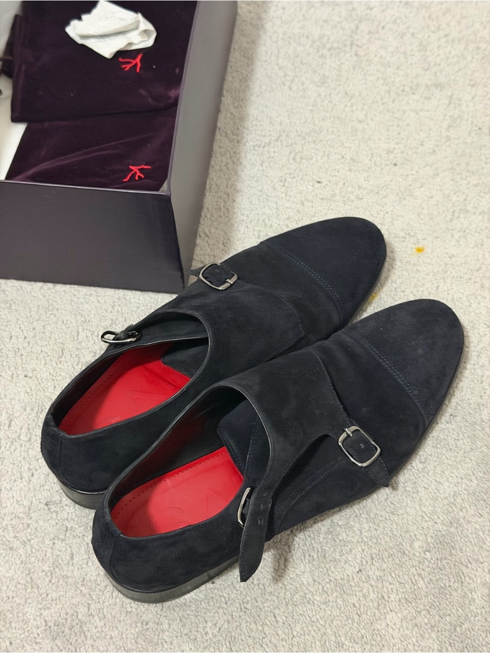 Isaia Suede Double Monk Strap Shoes